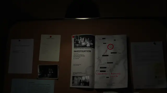 Dark evidence board with documents and case clues for a faceless true crime channel