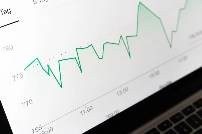 Financial graph on a computer screen showing data trends representing YouTube analytics research